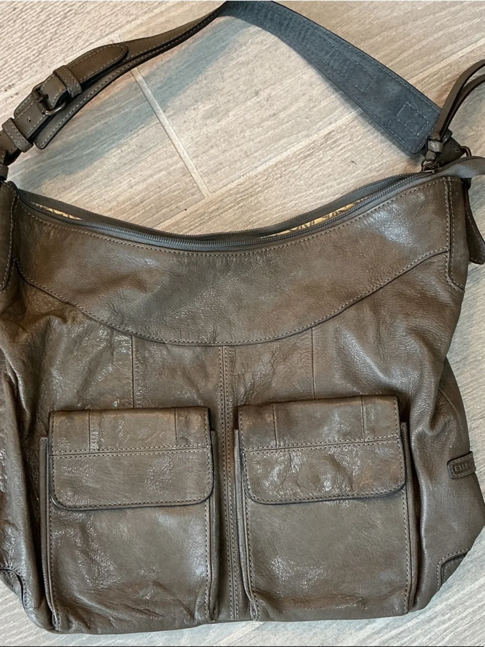 Ellington Taupe Leather Hobo with Front Flap Magnetic Pockets Zipper Closure